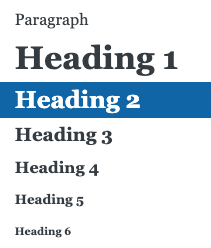 Screenshot of website heading options