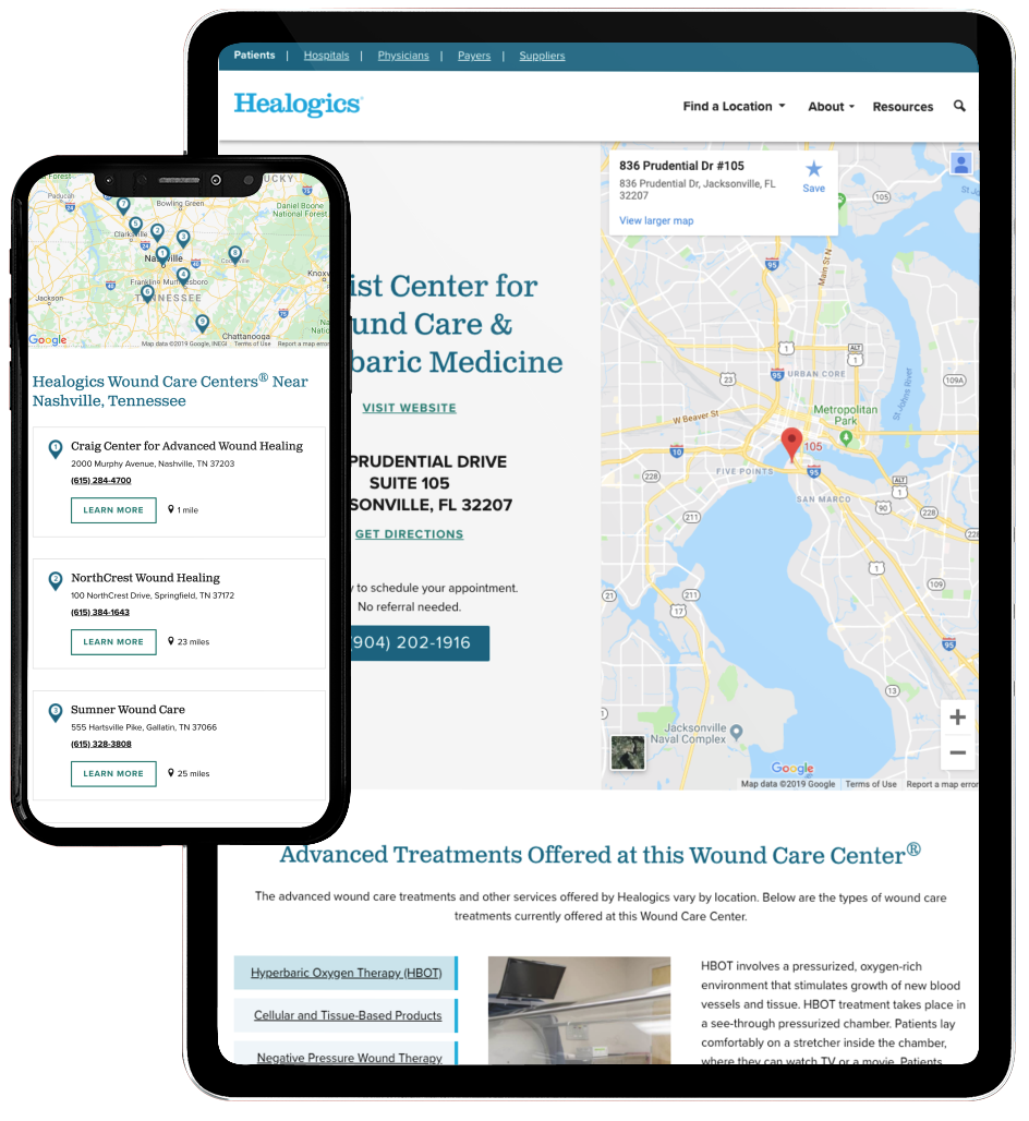 Healogics healthcare website location finder tool