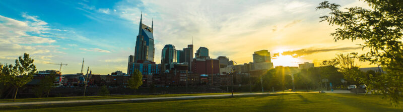 Nashville city skyline at sunset