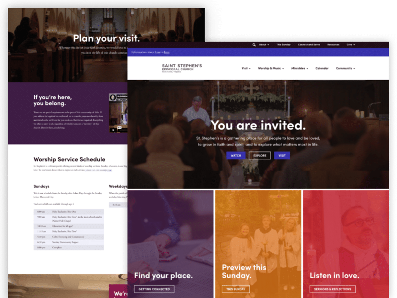 Church website design screenshot