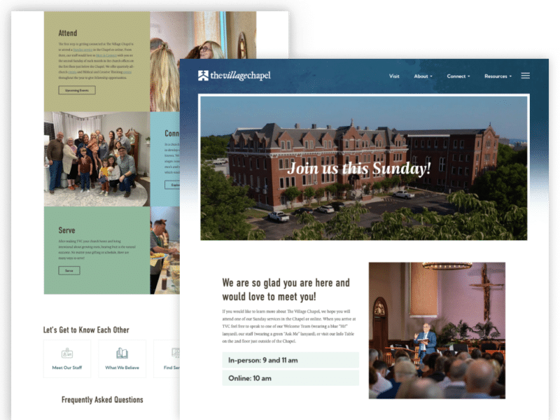 Village Chapel website page design screenshot