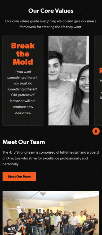4:13 Strong About page design on mobile device