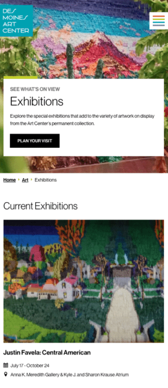 Screenshot of Des Moines Art Center website