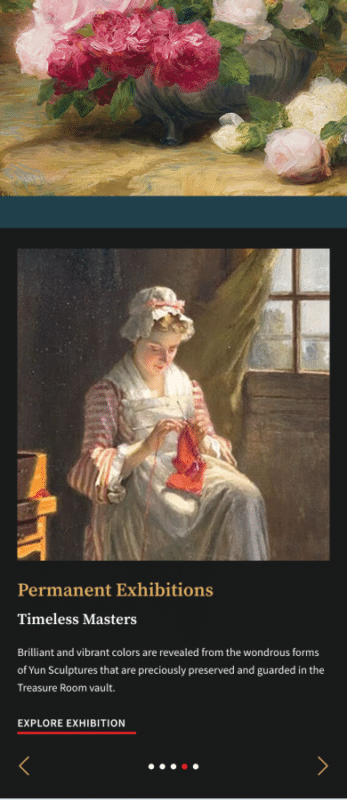Screenshot of museum website on mobile device