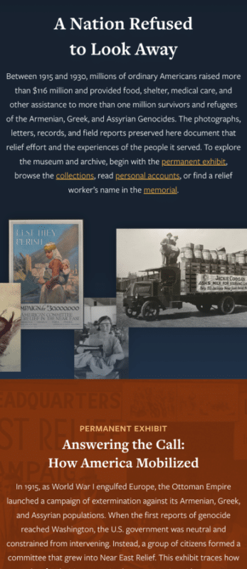 Screenshot of a mobile virtual museum website