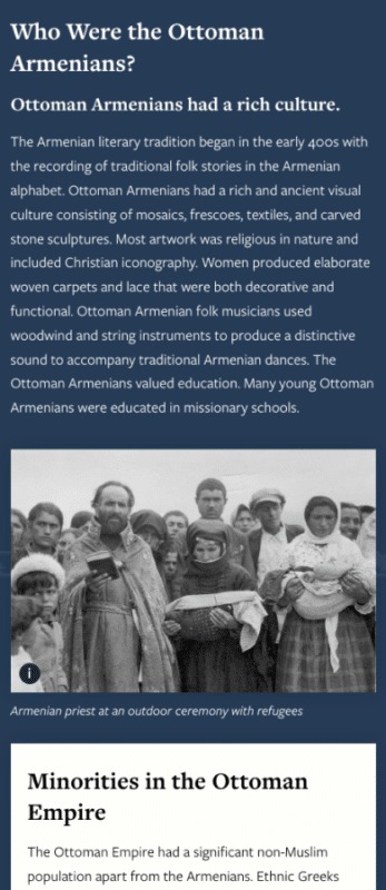 Museum website content page design on mobile