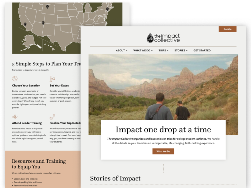 Website designs on desktop screens