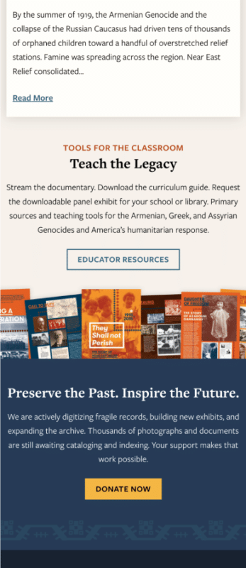 Museum mobile homepage landing page design